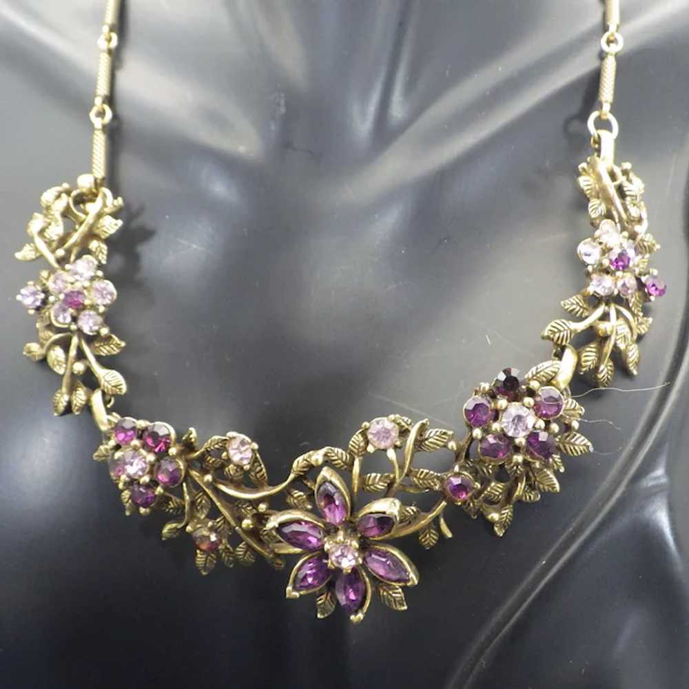 Vintage Rhinestone Floral Motif Choker Necklace, … - image 6