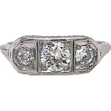 Art Deco .60ct. T.W. Diamond 3-Stone Antique Enga… - image 1