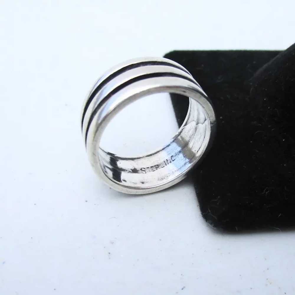 Three Band Mexican Sterling Silver Band Ring - image 2