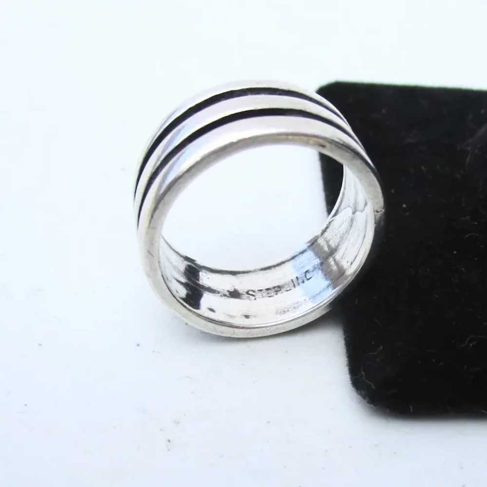 Three Band Mexican Sterling Silver Band Ring - image 3