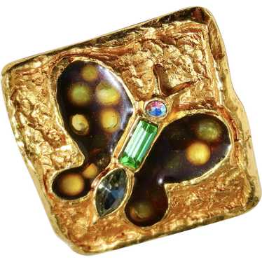 Christian Lacroix Enamel and Gilt Metal Pin 1980s'