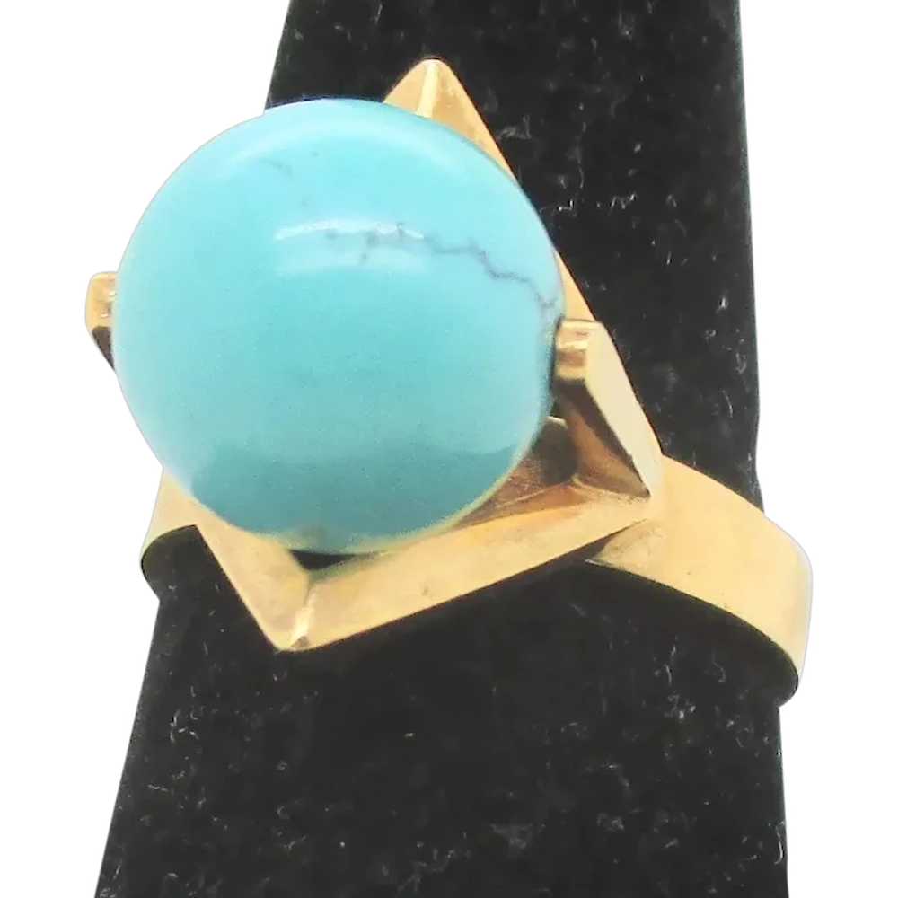 Turquoise Ball in Modernist Setting 18k. Gold Ring - image 1