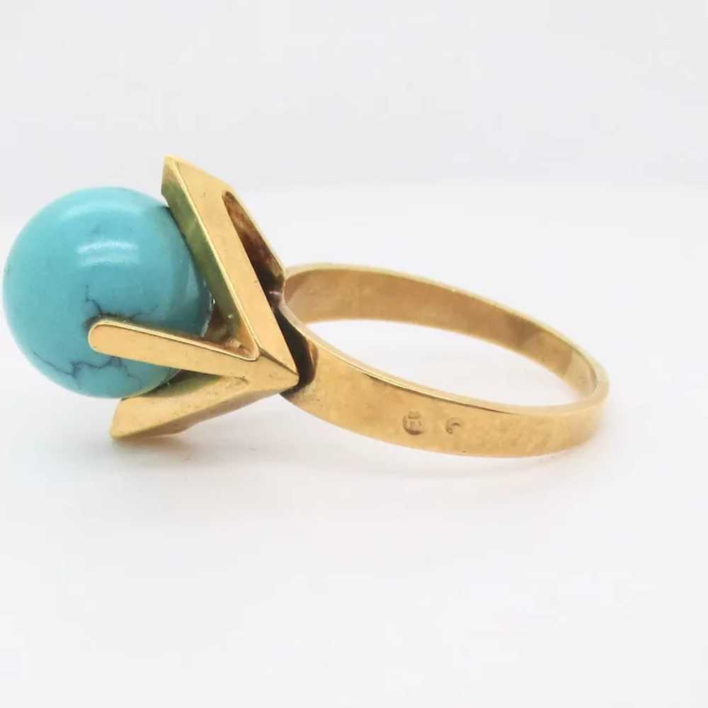 Turquoise Ball in Modernist Setting 18k. Gold Ring - image 2