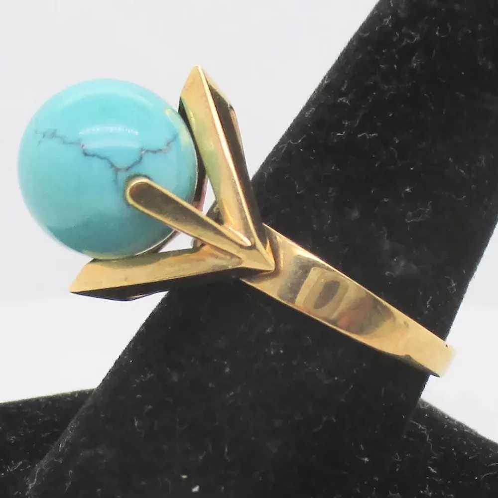 Turquoise Ball in Modernist Setting 18k. Gold Ring - image 3