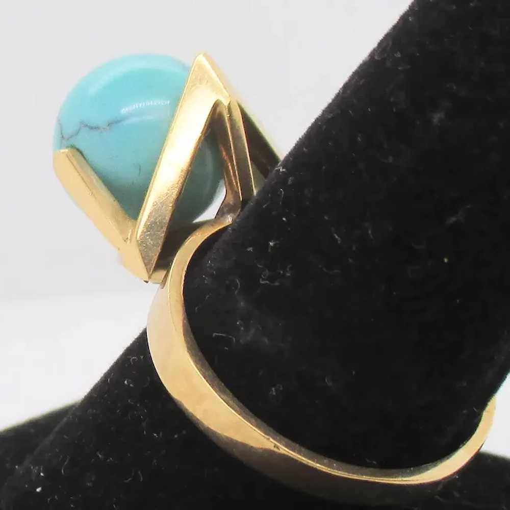 Turquoise Ball in Modernist Setting 18k. Gold Ring - image 4