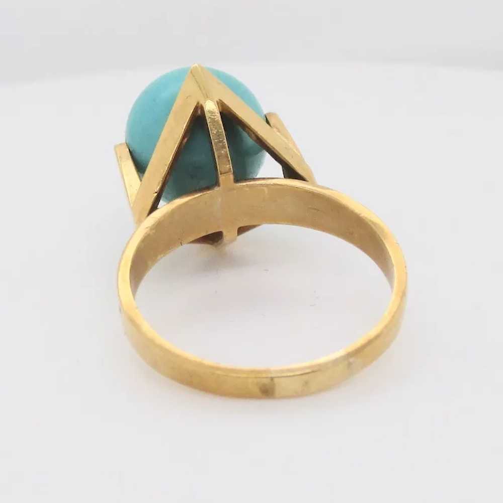 Turquoise Ball in Modernist Setting 18k. Gold Ring - image 6