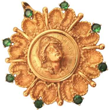 14kt. Gold Coin Pendant with Green Garnets