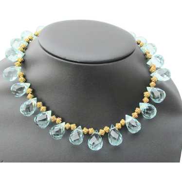 Crystal Faceted Necklace with Blue Crystal Teardr… - image 1