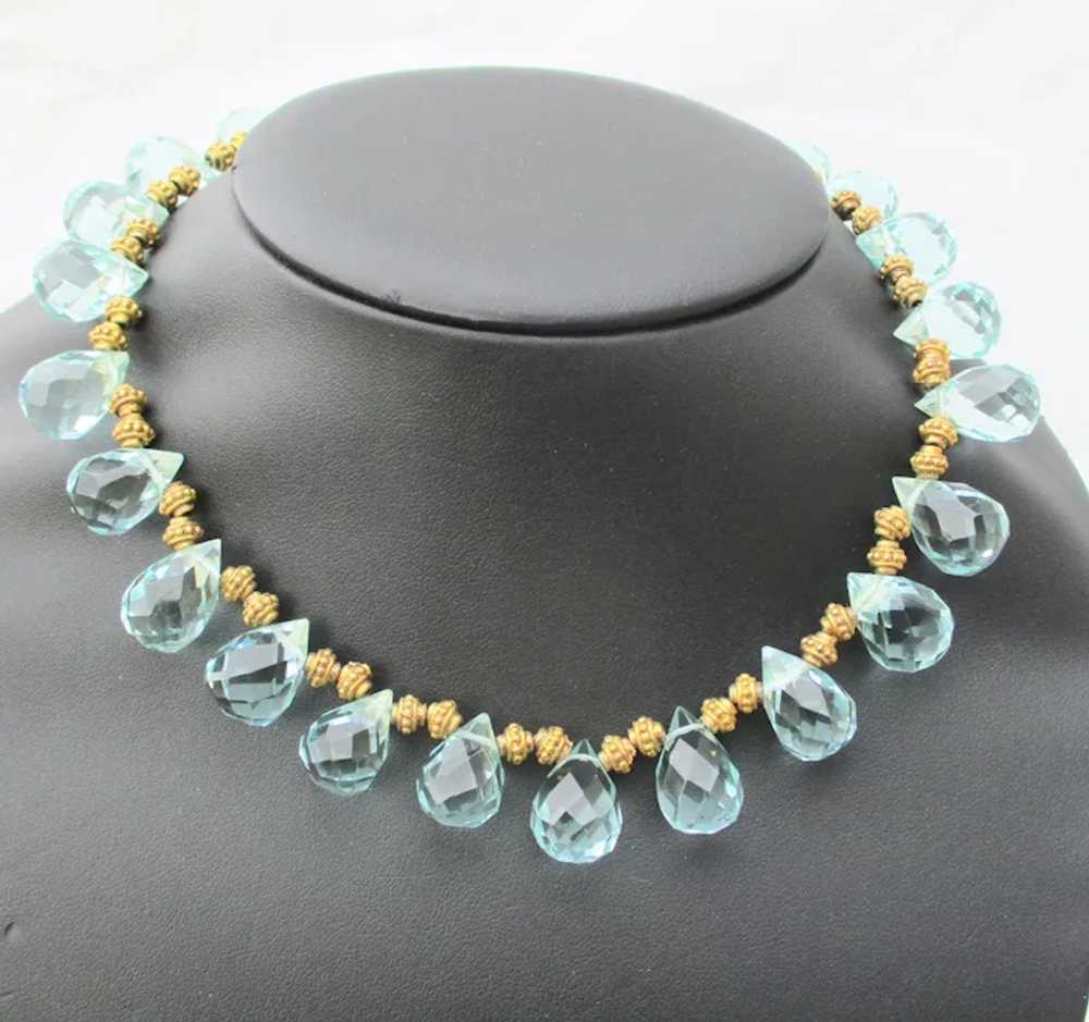 Crystal Faceted Necklace with Blue Crystal Teardr… - image 2