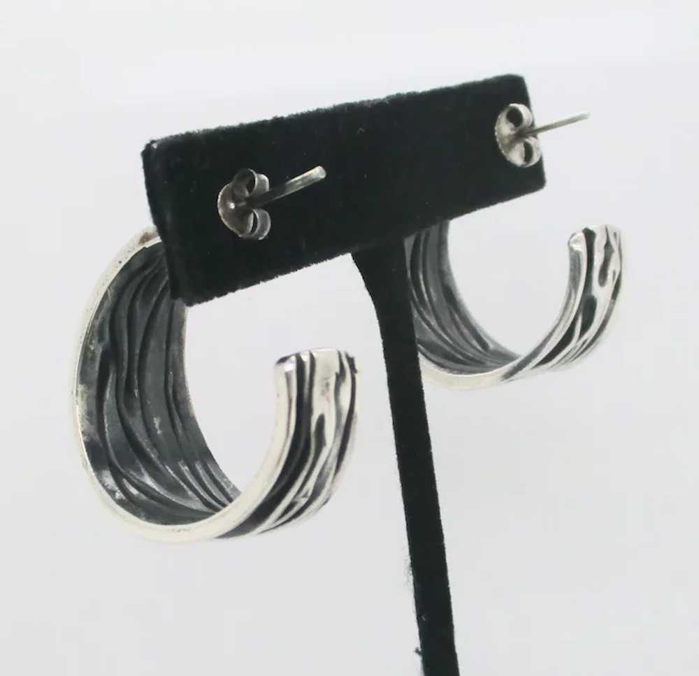 Striated Hoop Sterling Silver Earrings - image 3