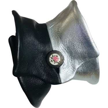 Elegant bold silver-black slouchy cloche leather b