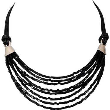 Bead necklace, designer leather - Gem