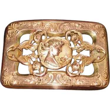 Art Noveau Copper on Brass Broach Pin - 2 7/8" x … - image 1