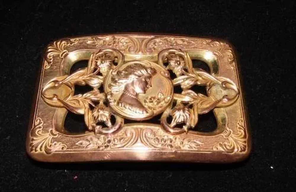 Art Noveau Copper on Brass Broach Pin - 2 7/8" x … - image 3