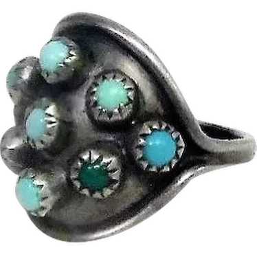Large (9) Turquoise Man-Made Stones on Silver Rin… - image 1