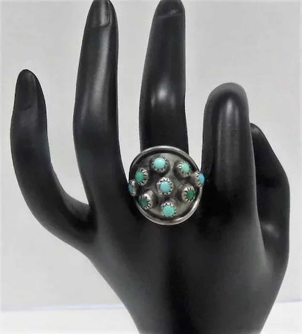 Large (9) Turquoise Man-Made Stones on Silver Rin… - image 2