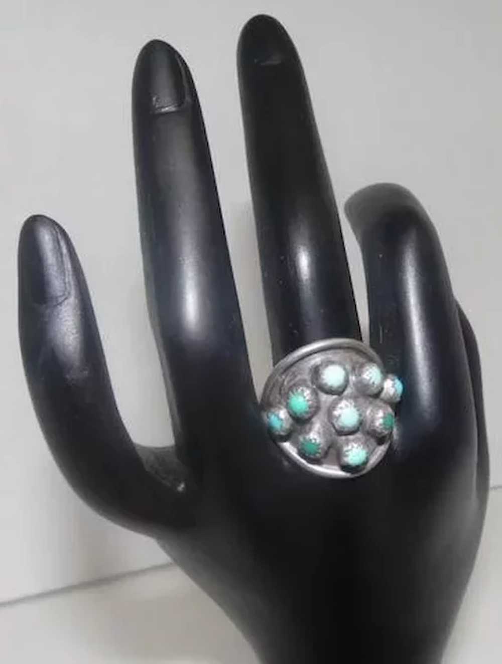 Large (9) Turquoise Man-Made Stones on Silver Rin… - image 4