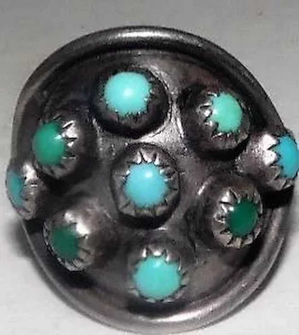 Large (9) Turquoise Man-Made Stones on Silver Rin… - image 5