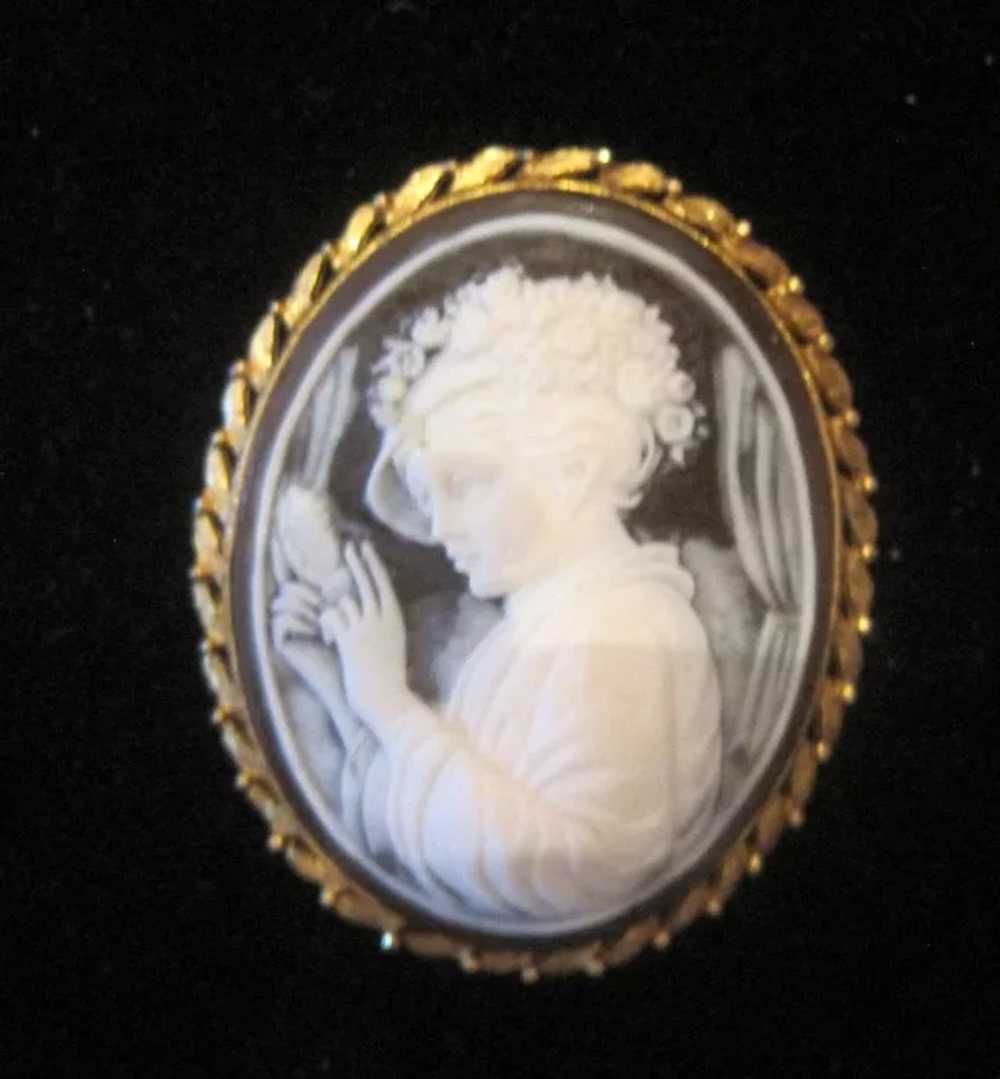 1930's Gold Gilt Cameo Broach Pin - 2 1/8" x 1 3/… - image 2