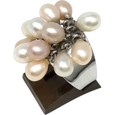 925 Silver Size 7 Ring with 13 Pearls - image 1