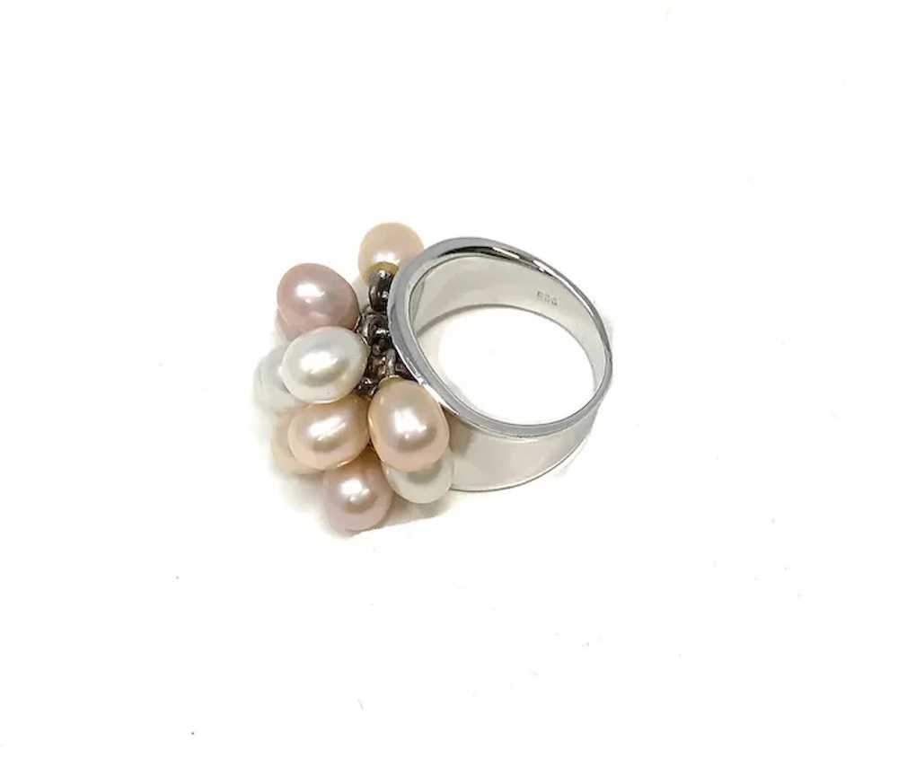 925 Silver Size 7 Ring with 13 Pearls - image 2