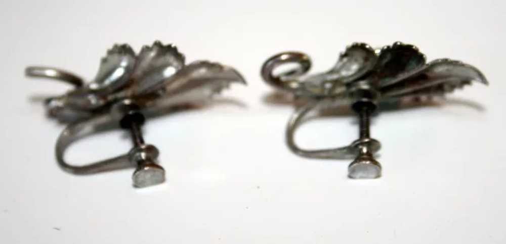 Sterling Silver Vintage Flower Earrings - image 3