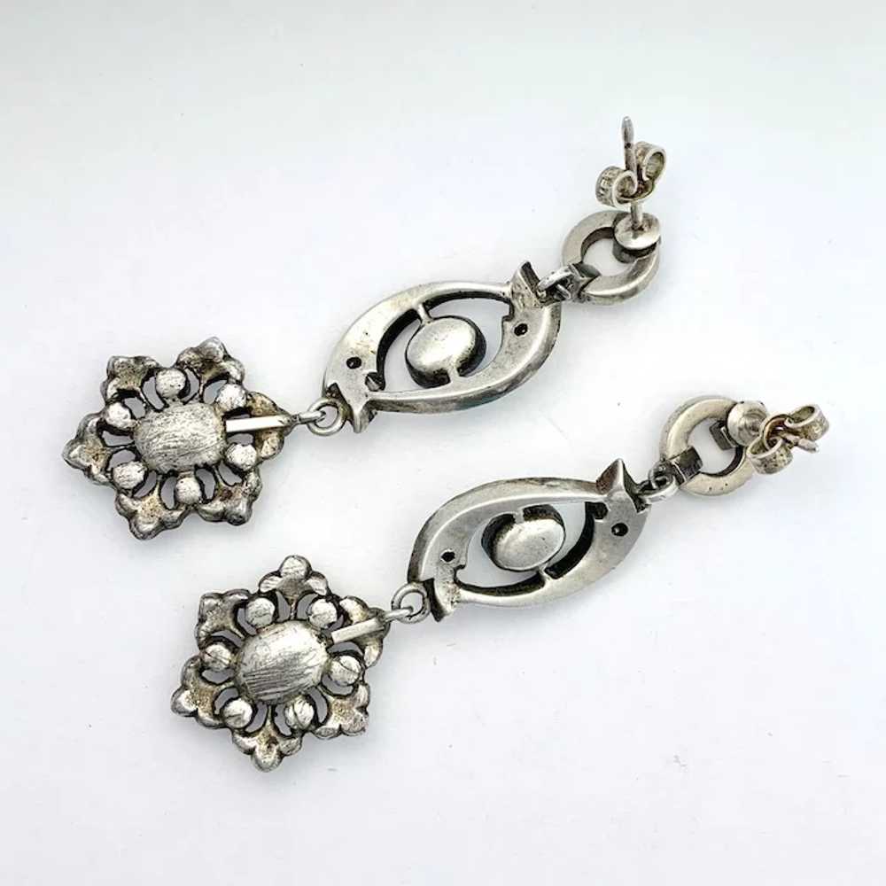 Antique Silver Paste Turquoise Chandelier Earrings - image 4