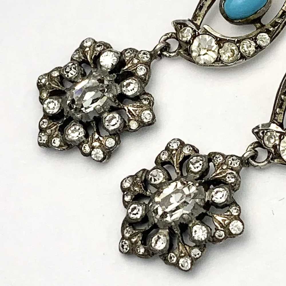 Antique Silver Paste Turquoise Chandelier Earrings - image 5