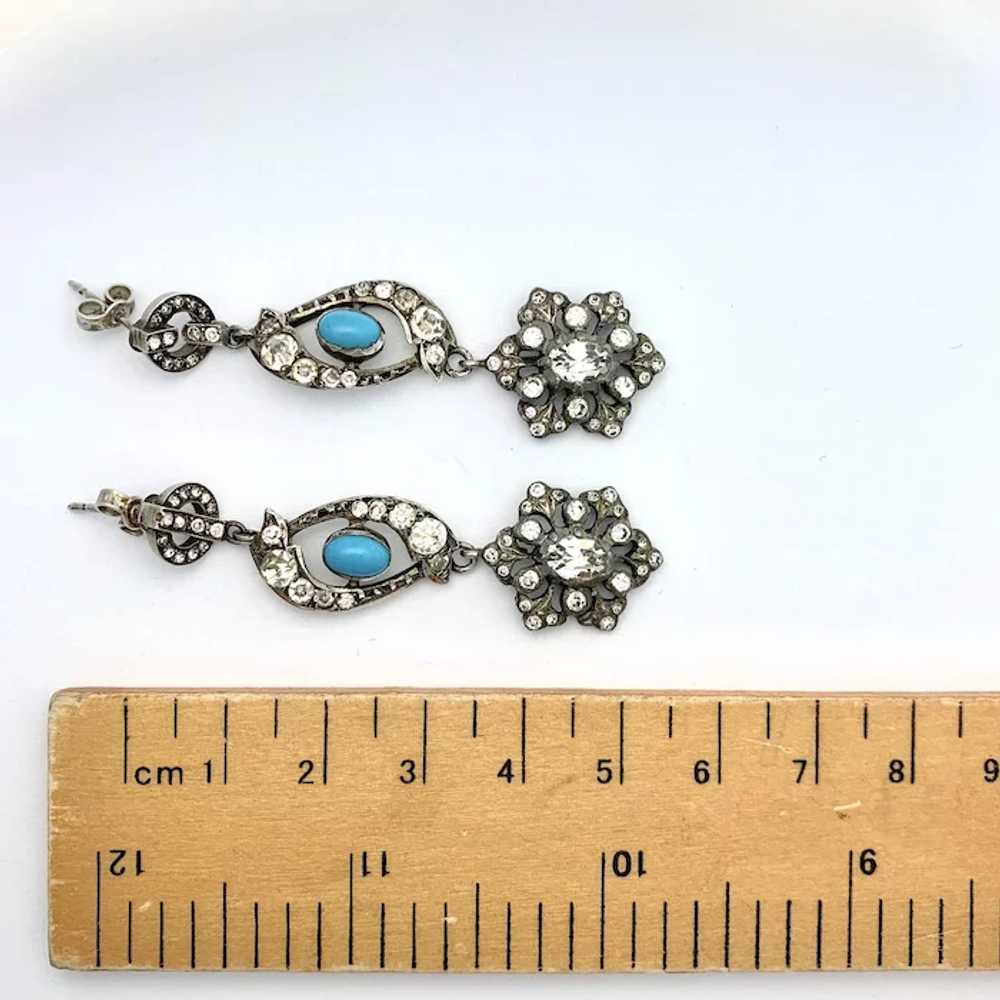 Antique Silver Paste Turquoise Chandelier Earrings - image 6