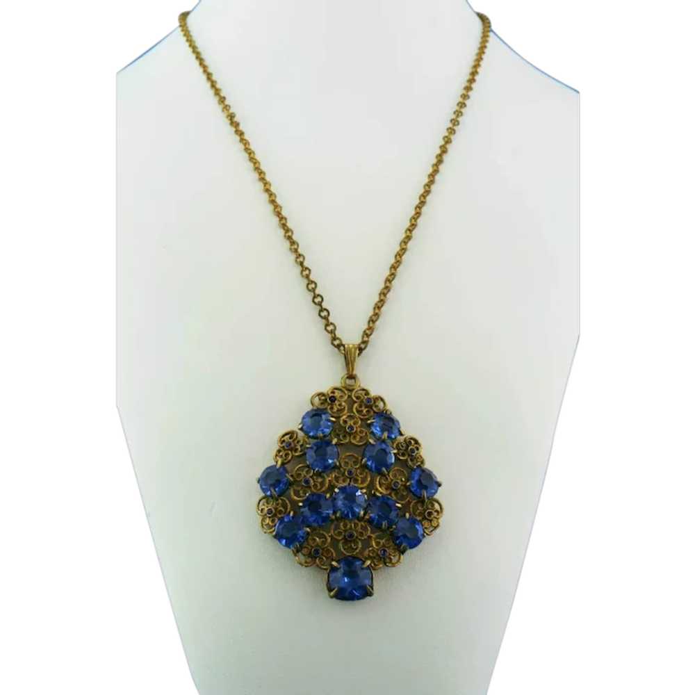 Czech 1930's blue rhinestone necklace - image 1
