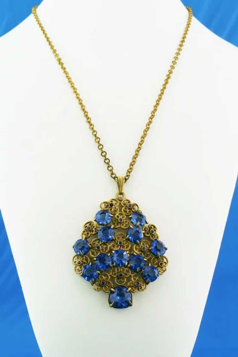 Czech 1930's blue rhinestone necklace - image 2