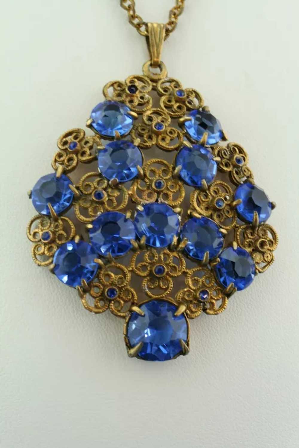 Czech 1930's blue rhinestone necklace - image 3