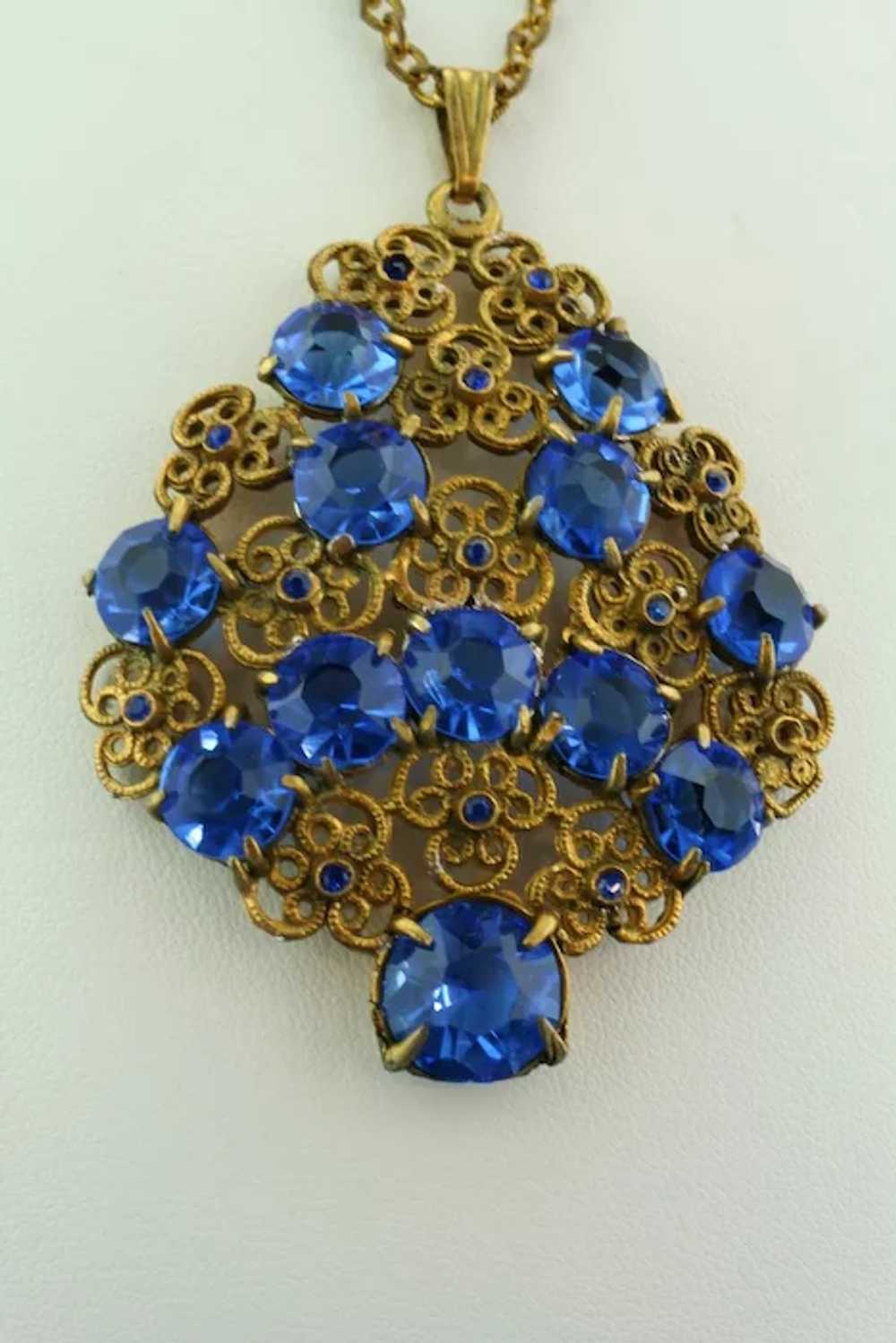 Czech 1930's blue rhinestone necklace - image 4
