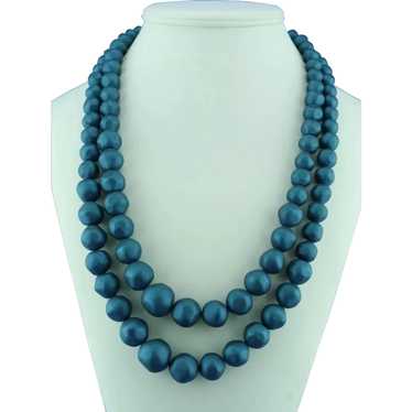 1950's Blue Faux Pearl Two Strand Necklace