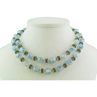 Blue glass bead and rhinestone rondels necklace a… - image 1