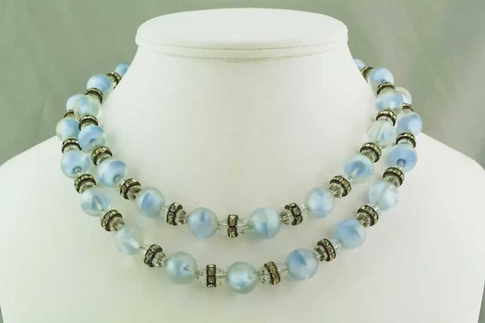 Blue glass bead and rhinestone rondels necklace a… - image 5