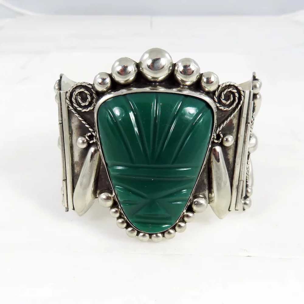 Mexican – Alpaca Silver with Green Stone Face Bra… - image 3