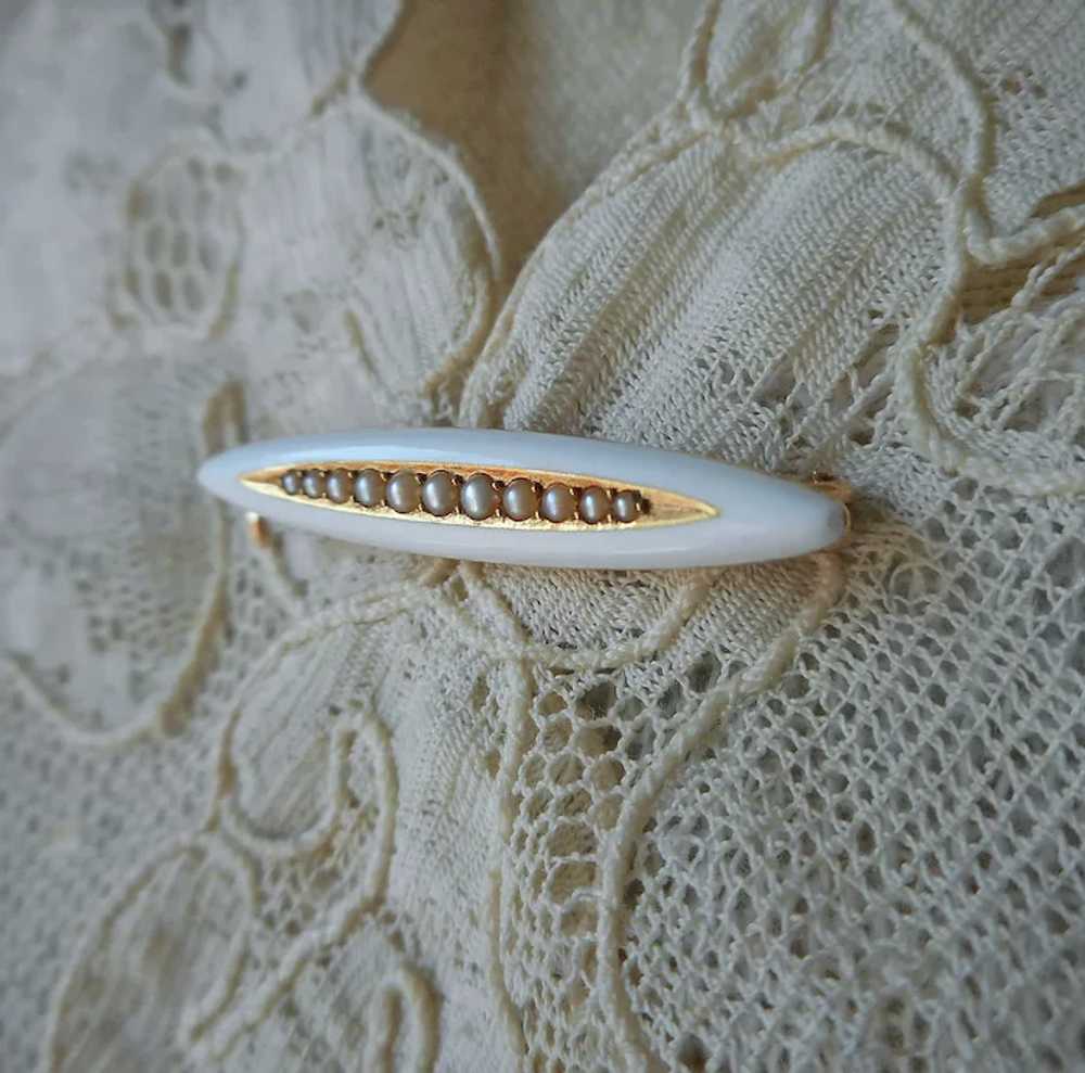 Edwardian 14K Gold Enamel Seed Pearls Lace Pin An… - image 12