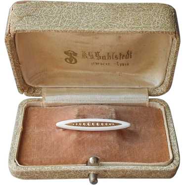 Edwardian 14K Gold Enamel Seed Pearls Lace Pin An… - image 1