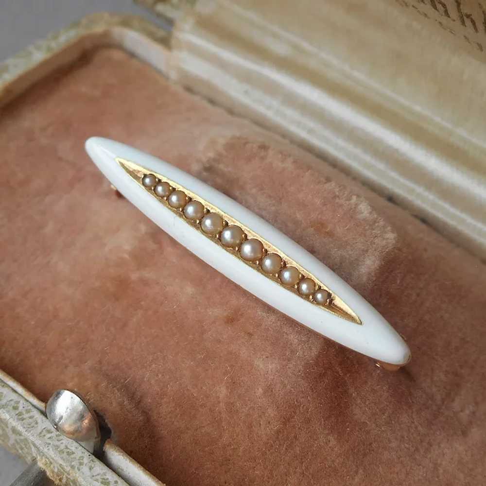Edwardian 14K Gold Enamel Seed Pearls Lace Pin An… - image 3