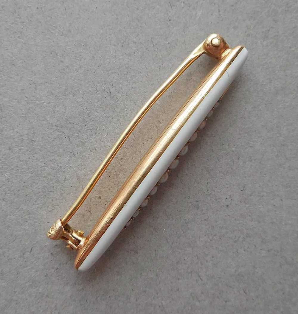 Edwardian 14K Gold Enamel Seed Pearls Lace Pin An… - image 4
