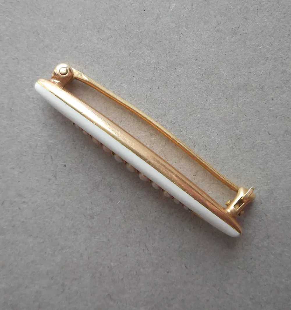 Edwardian 14K Gold Enamel Seed Pearls Lace Pin An… - image 5