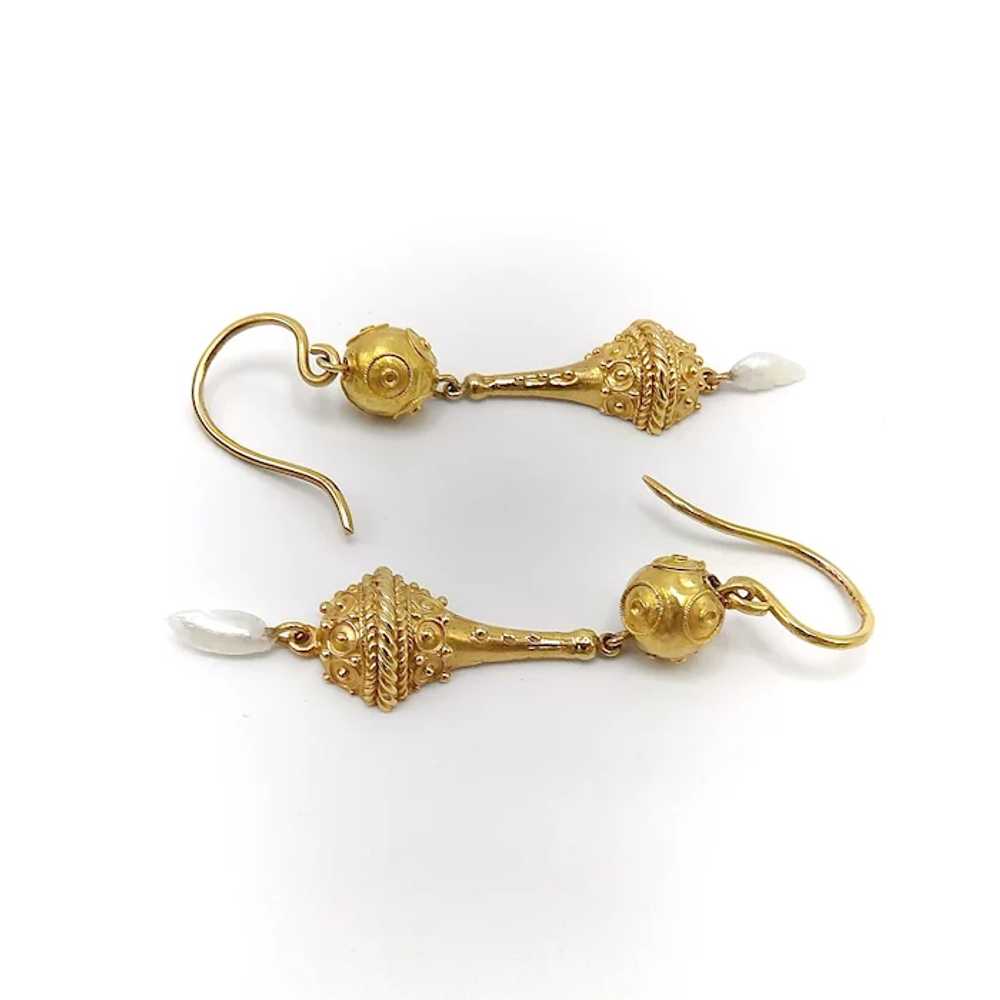 14K Victorian Etruscan Revival Drop Earring - image 3