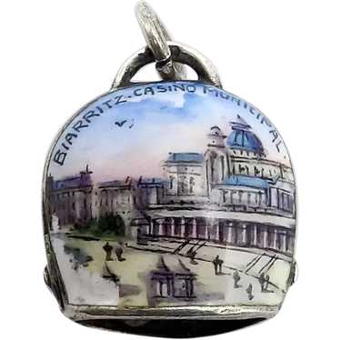 Biarritz Casino Scenic Enamel Silver Cowbell Charm - image 1