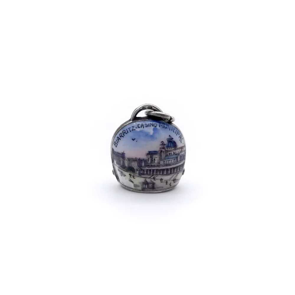 Biarritz Casino Scenic Enamel Silver Cowbell Charm - image 2