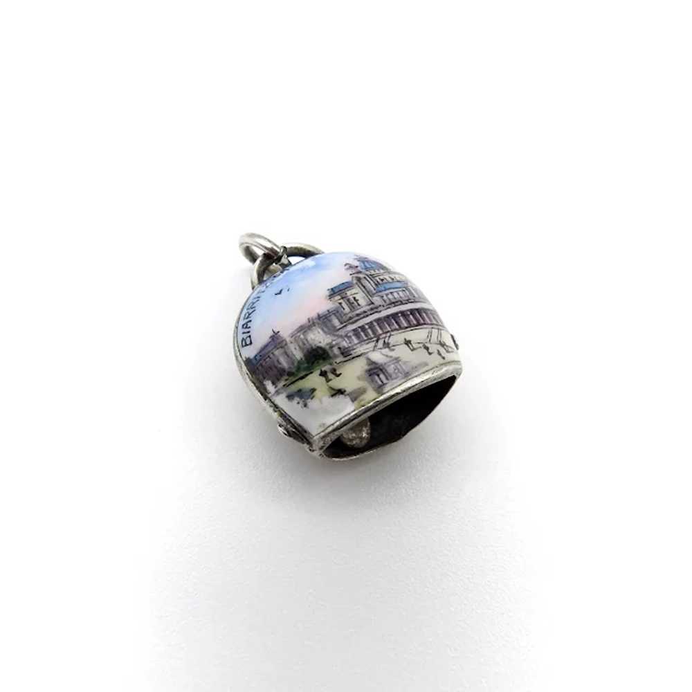 Biarritz Casino Scenic Enamel Silver Cowbell Charm - image 4