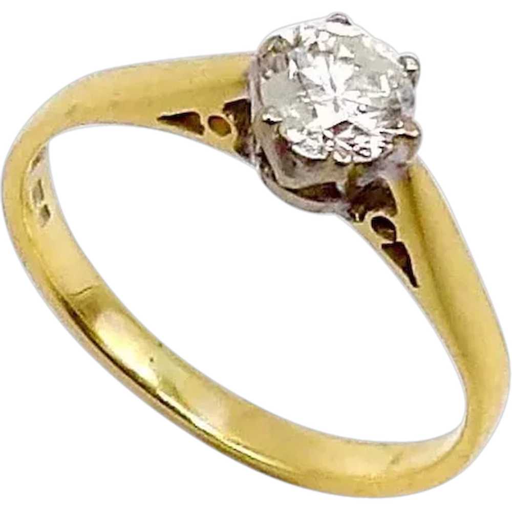Vintage 18K Gold & Platinum Solitaire Diamond Ring - image 1