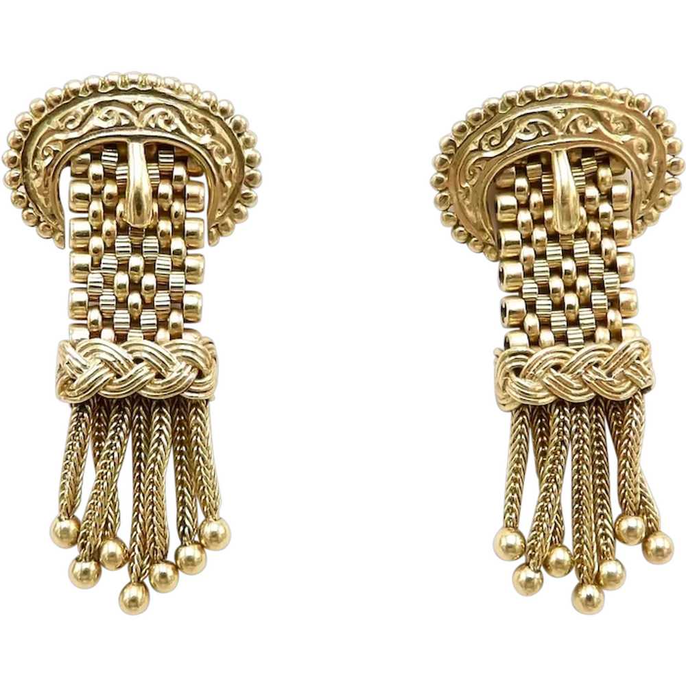 Victorian era 14K Gold Buckle Dangle Earrings - image 1