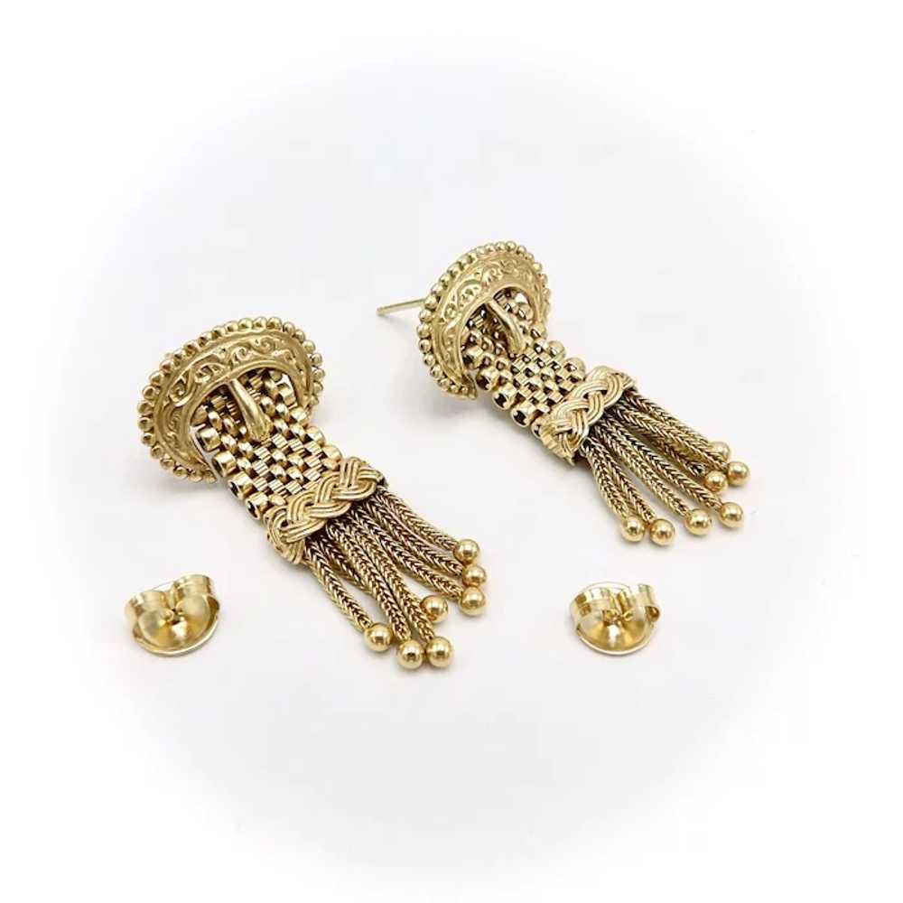 Victorian era 14K Gold Buckle Dangle Earrings - image 3