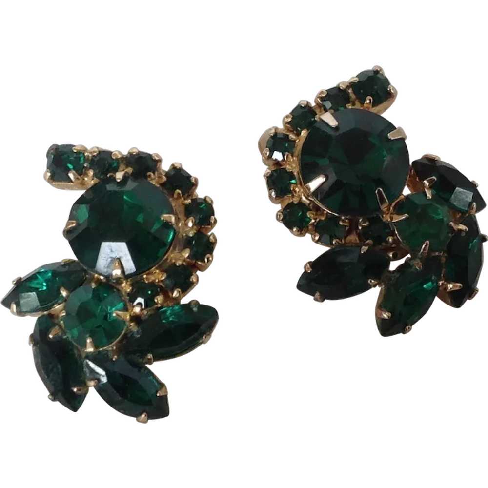 Emerald green Rhinestone clip earrings - image 1